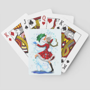 Christmas Snowman and Girl Dancers Playing Cards