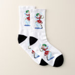 Christmas Snowman and Girl Dancers Socks Funny<br><div class="desc">Funny Christmas Socks with Happy Snowman and Girl Dance Tango Christmas Party Cartoon Drawing - Customizable - or Choose / Add Your Unique Text / Name / Color - Make Your Special Gift - Resize and move or remove and add elements / text with Customization tool ! Drawing and Design...</div>