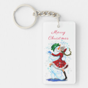 Christmas Snowman and Girl Dancing Keychain