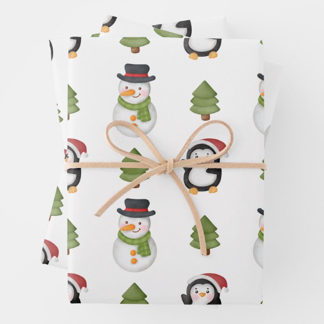 Christmas Snowman and Penguin Wrapping Paper Sheets (In situ)