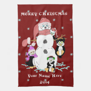 Christmas Snowman and Penguins Personalized Towel