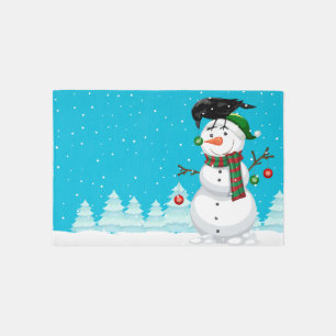Christmas Snowman and Raven Doormat Outdoor Rug
