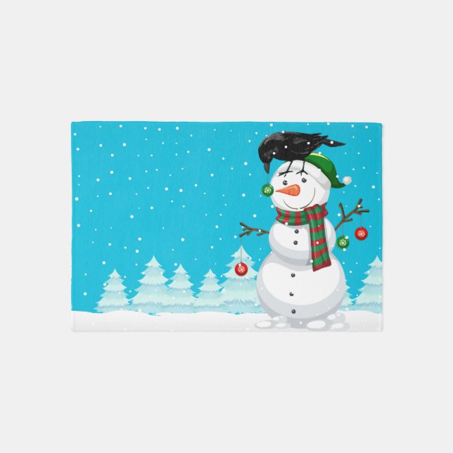 Christmas Snowman and Raven Doormat Outdoor Rug (Front)