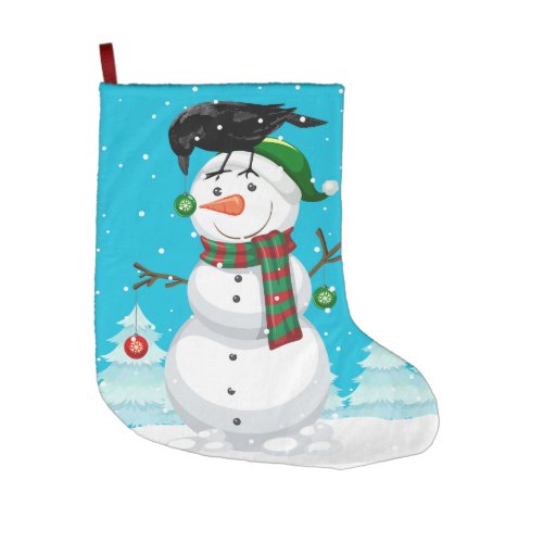 Christmas Snowman and Raven Large Christmas Stocking