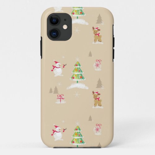 Christmas snowman and reindeer pattern iPhone 11 case