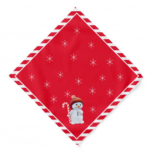 Christmas Snowman and Snowflakes on Red Bandana (Front)