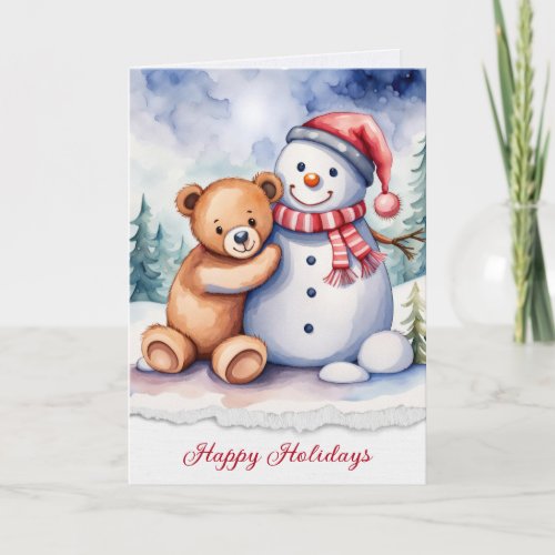 Christmas Snowman and Teddy Bear Card