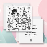 Christmas Snowman and Tree | Color Me  Holiday Card<br><div class="desc">Personalized Coloring Christmas card with a cute snowman and Christmas tree on a wintery snowy day. On the back you can personalize your holiday message and add your family's names. Send these unique Christmas cards this year!</div>