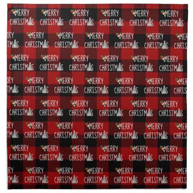 Christmas Snowman and Tree On Buffalo Plaid Cloth Napkin (Front)