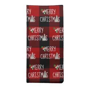Christmas Snowman and Tree On Buffalo Plaid Cloth Napkin