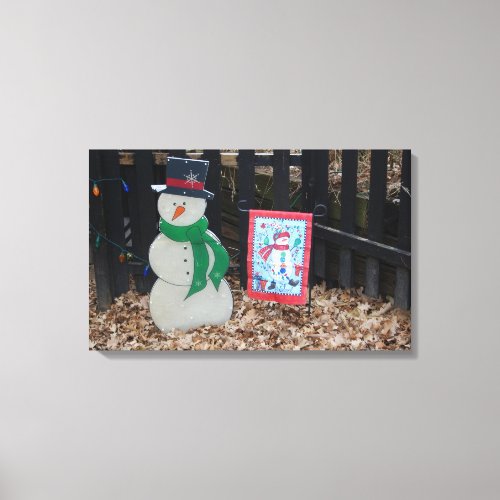 Christmas Snowman at the Farm Canvas Print