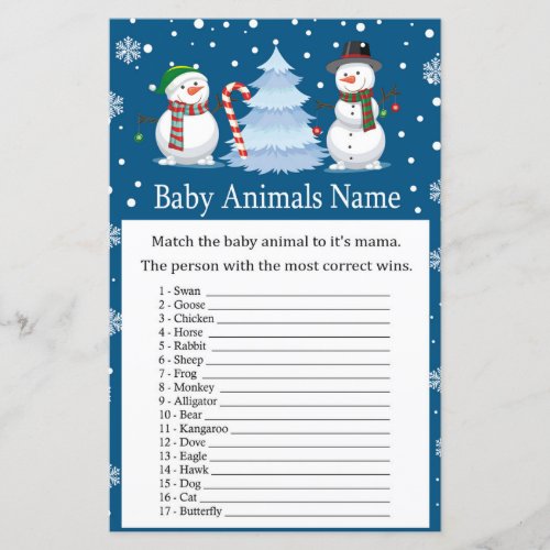 Christmas Snowman Baby Animals Name Game