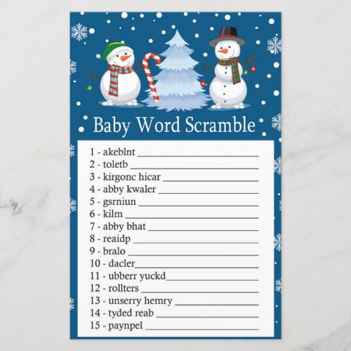 Christmas Snowman Baby word scramble game