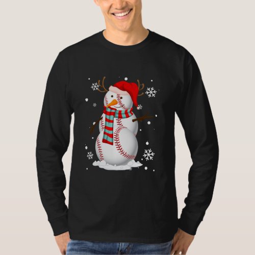 Christmas Snowman Baseball Santa Hat Xmas Boys T_Shirt