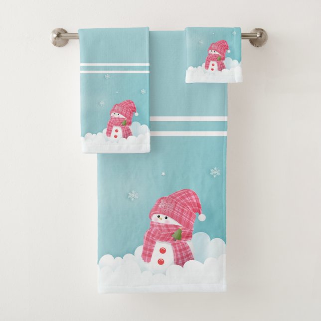 Christmas Snowman Bath Towel Set (Insitu)