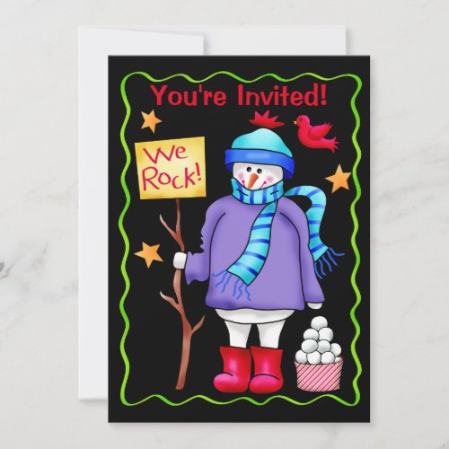 Christmas Snowman Black Party Event Invitation
