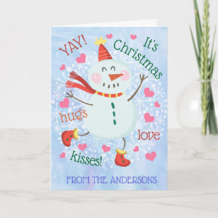 Christmas Snowman Blue Photo Inside Holiday Card