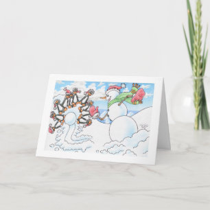Christmas Snowman Bowler Holiday Card