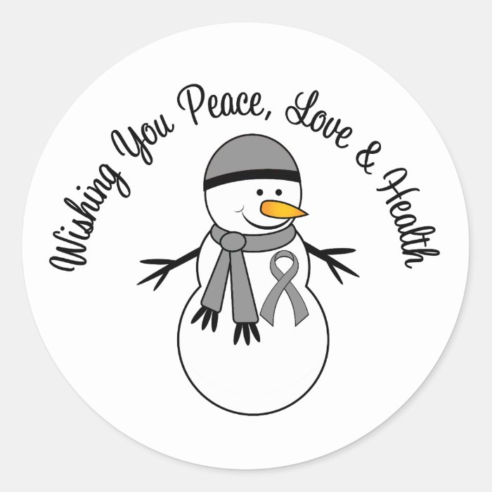 Christmas Snowman Brain Cancer Ribbon Stickers