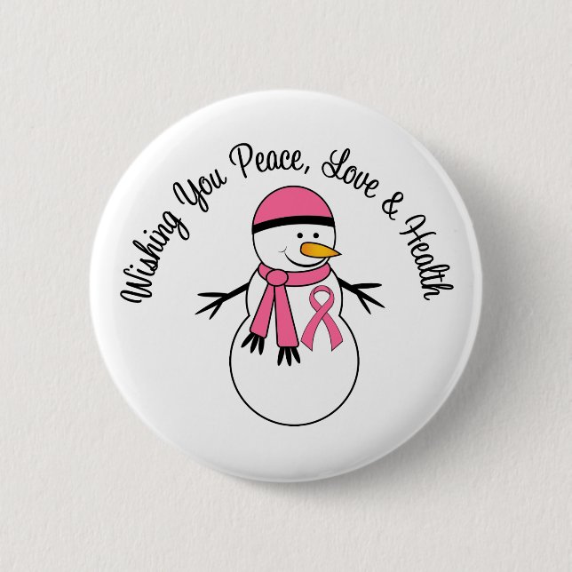 Christmas Snowman Breast Cancer Ribbon Button (Front)