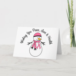 Christmas Snowman Breast Cancer Ribbon Holiday Card