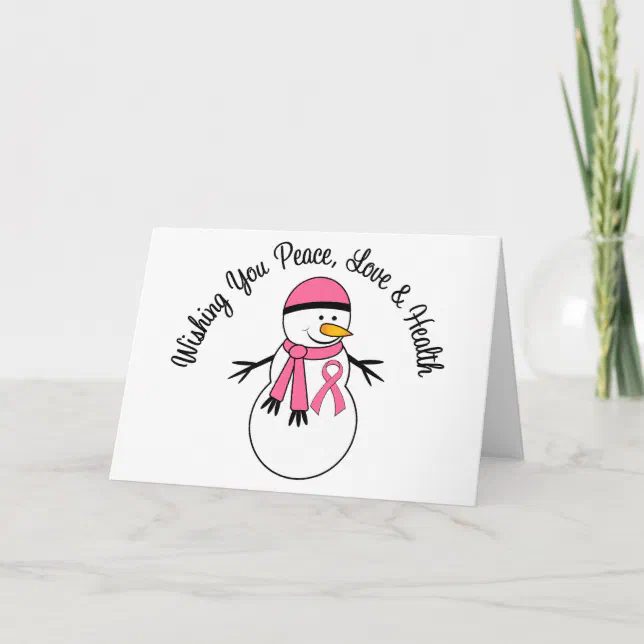 Christmas Snowman Breast Cancer Ribbon Holiday Card Zazzle