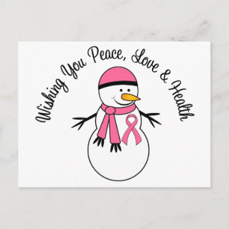 Christmas Snowman Breast Cancer Ribbon Holiday Postcard