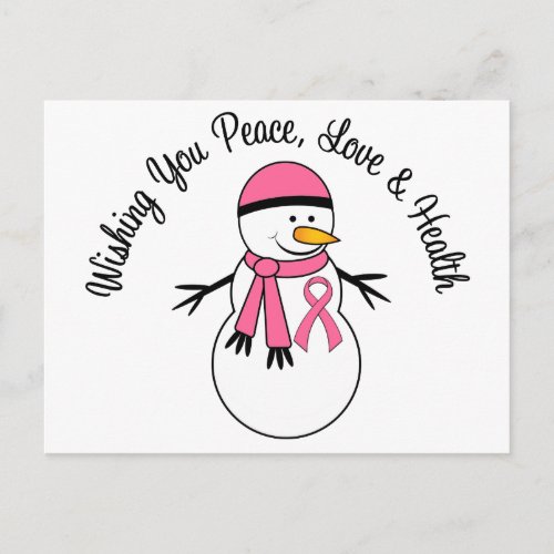 Christmas Snowman Breast Cancer Ribbon Holiday Postcard