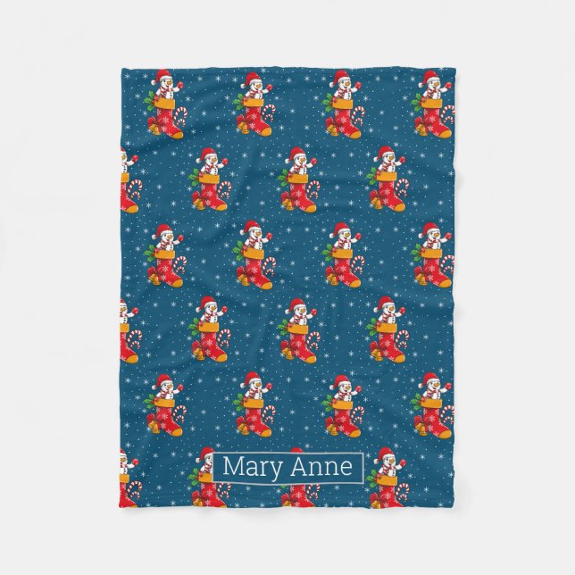 Christmas Snowman Candy Cane Pattern Snowflakes Fleece Blanket (Front)