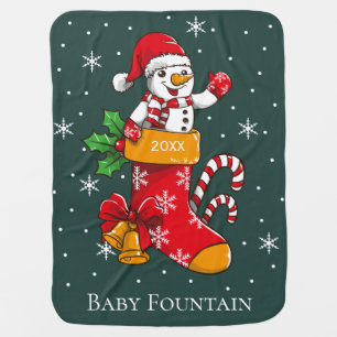 Christmas Snowman Candy Cane Personalized Baby Blanket