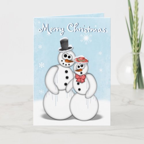 Christmas Snowman Card - Holiday Christmas snowman couple design by Jerry Lambert customizable text