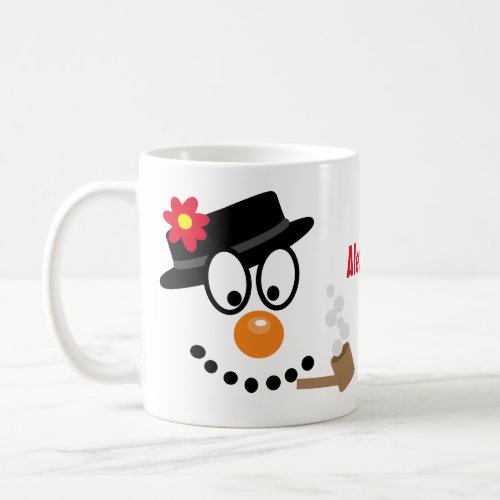 Christmas Snowman Cartoon Face with Name Coffee Mug