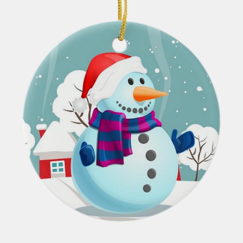Christmas Snowman Ceramic Ornament
