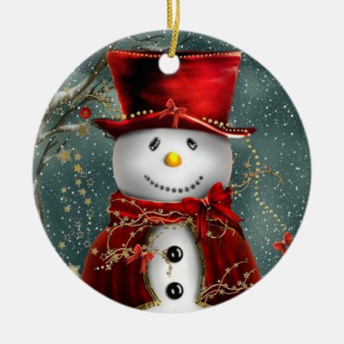 Christmas Snowman Ceramic Ornament