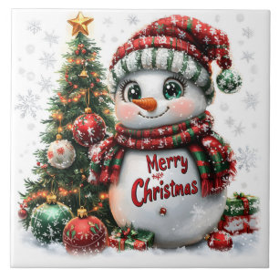 Christmas Snowman Ceramic Tile