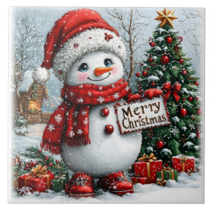 Christmas Snowman Ceramic Tile