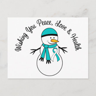 Christmas Snowman Cervical Cancer Ribbon Holiday Postcard