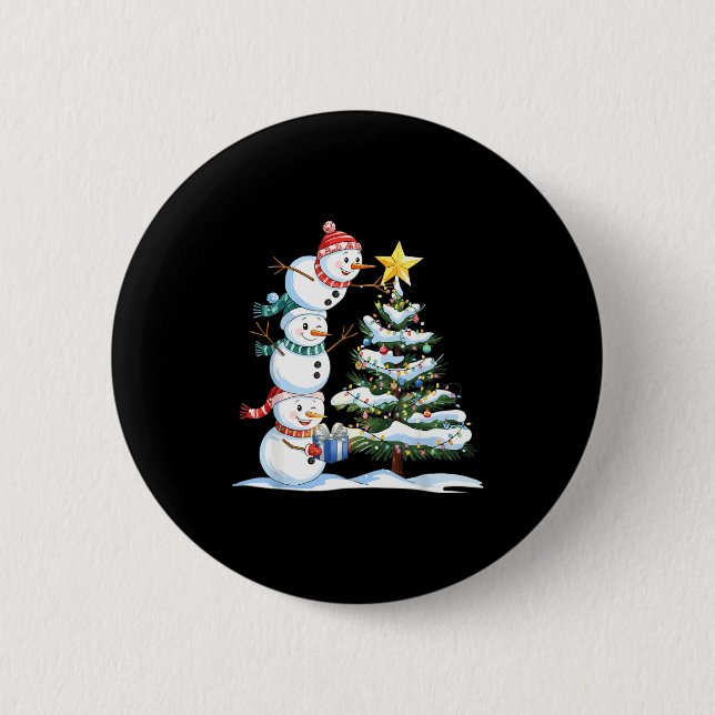 Christmas Snowman Christmas Tree Funny Snowman Lov Button (Front)