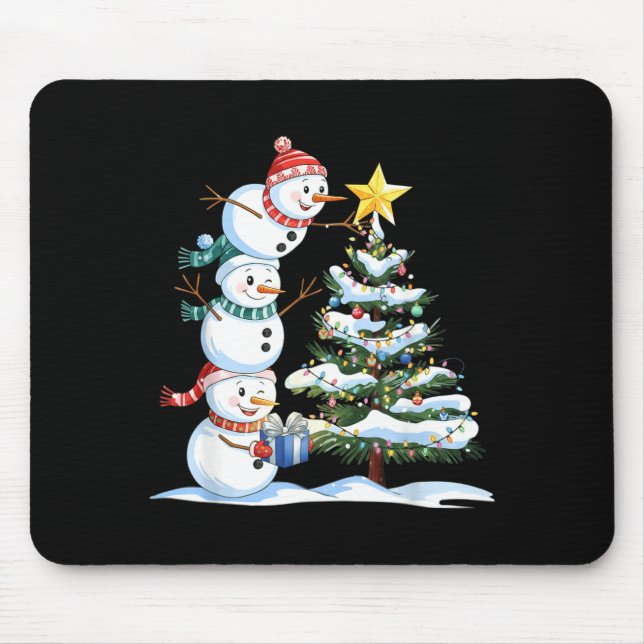 Christmas Snowman Christmas Tree Funny Snowman Lov Mouse Pad (Front)