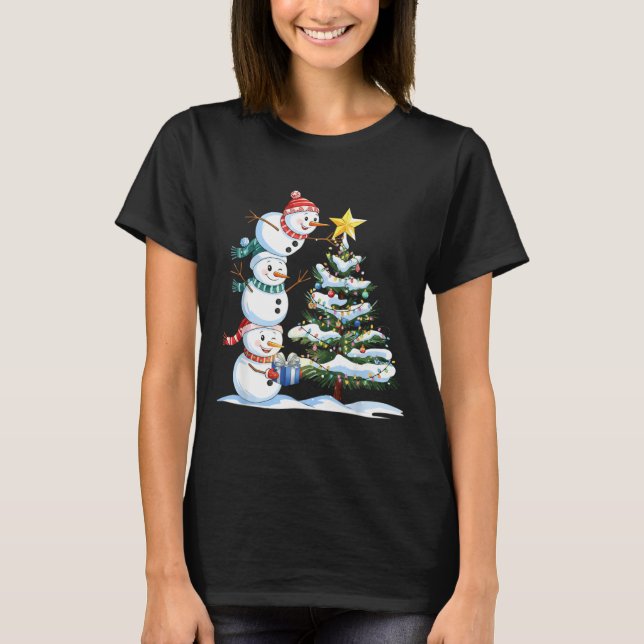 Christmas Snowman Christmas Tree Funny Snowman Lov T-Shirt (Front)