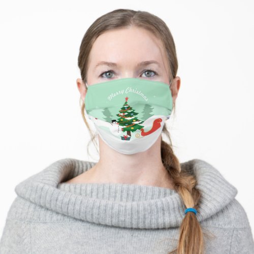 Christmas Snowman Christmas Tree Sled Snow Adult Cloth Face Mask