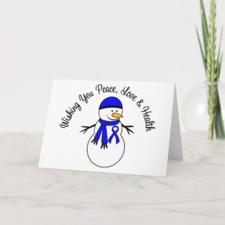 Christmas Snowman Colon Cancer Ribbon Holiday Card