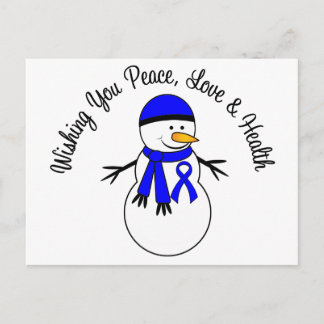 Christmas Snowman Colon Cancer Ribbon Holiday Postcard