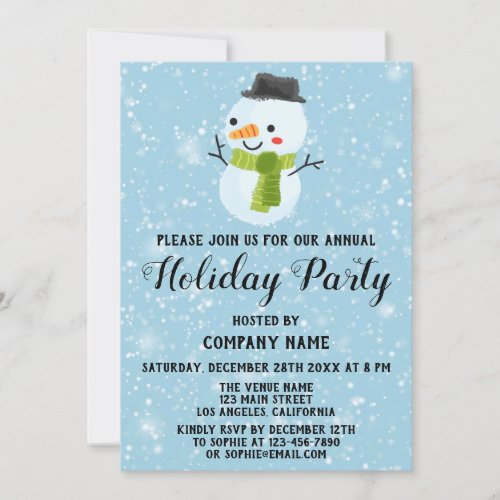 Christmas Snowman Company Holiday Party White Snow Invitation