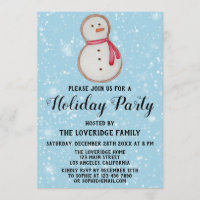 Christmas Snowman Cookie Holiday Party Blue Snow Invitation