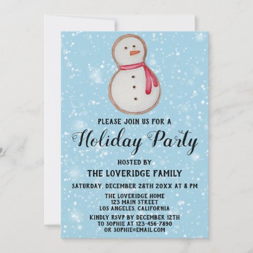 Christmas Snowman Cookie Holiday Party Blue Snow Invitation