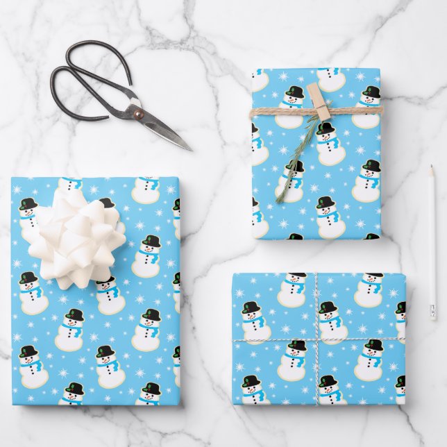 Christmas Snowman Cookie Pattern Wrapping Paper Sheets (Front)