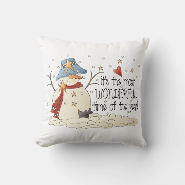 Christmas snowman Country Holiday throw pillow (Front)