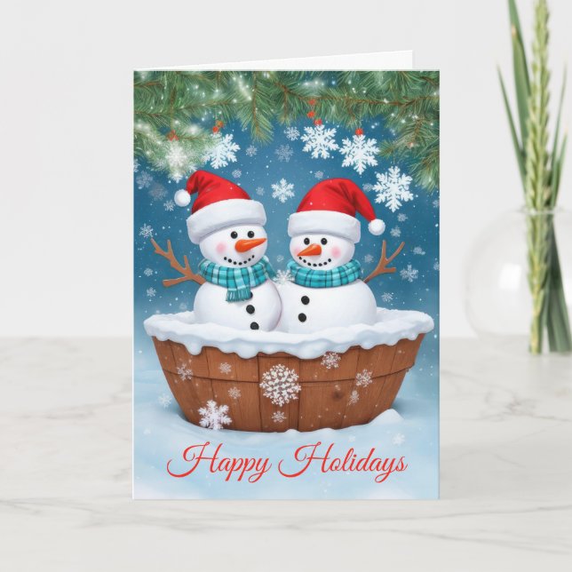 Christmas Snowman Couple Holiday Card (Front)