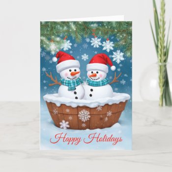 Christmas Snowman Couple Holiday Card by TimelessOccasions at Zazzle